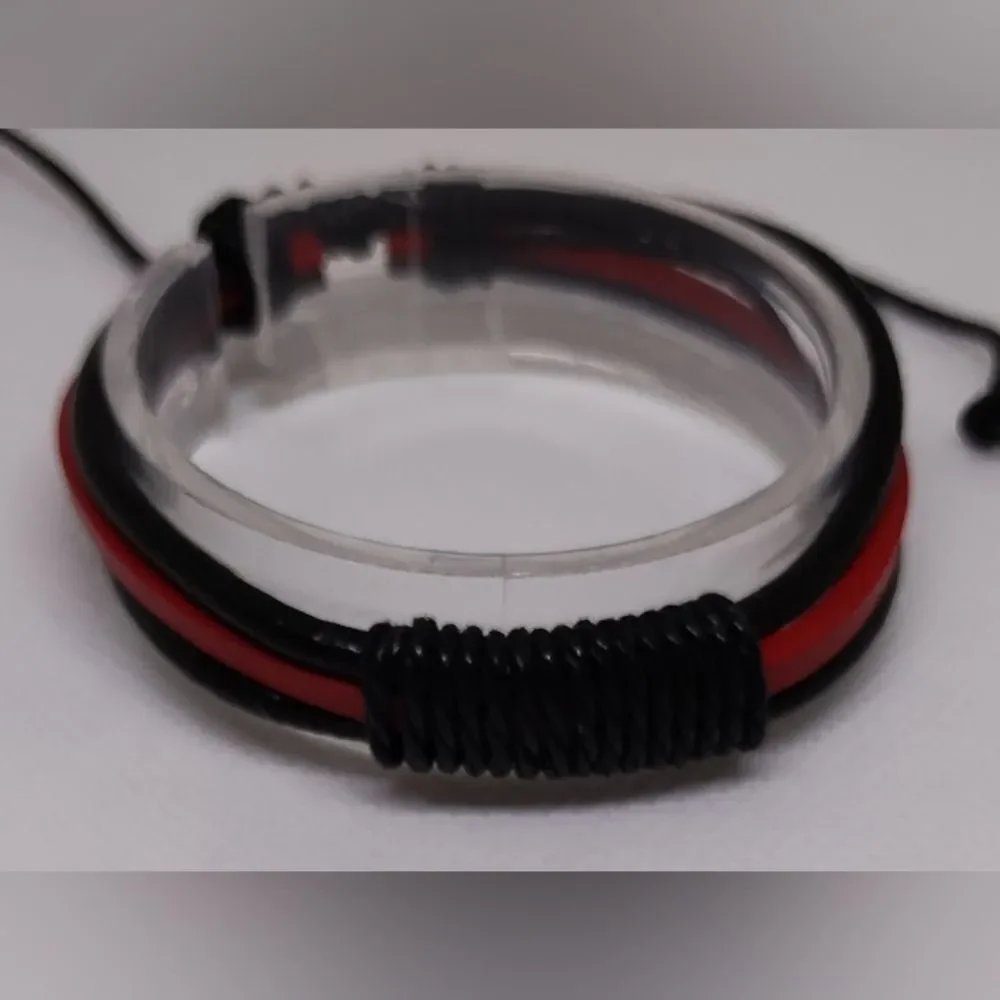 Men's bracelet leather layered black new e99